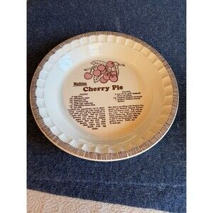 Vintage Watkins 11" Stoneware Cherry Pie Plate with Recipe #6294